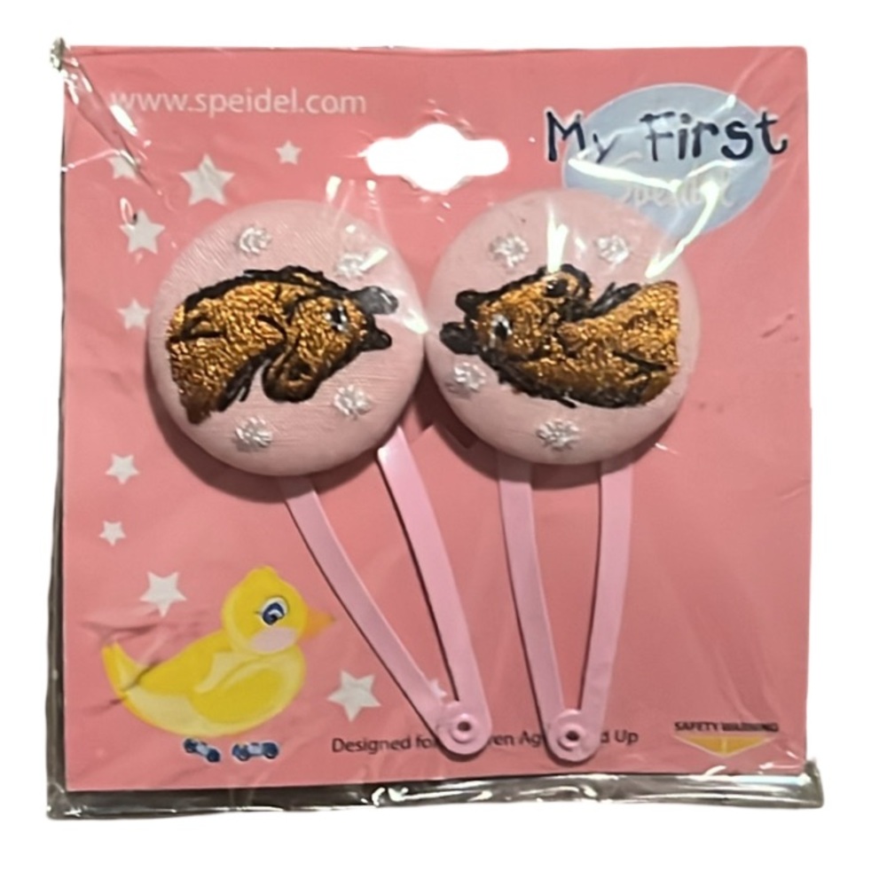 NWT Kids Speidel Whimsical Pink Embroidered Hoarse Hair Clips
